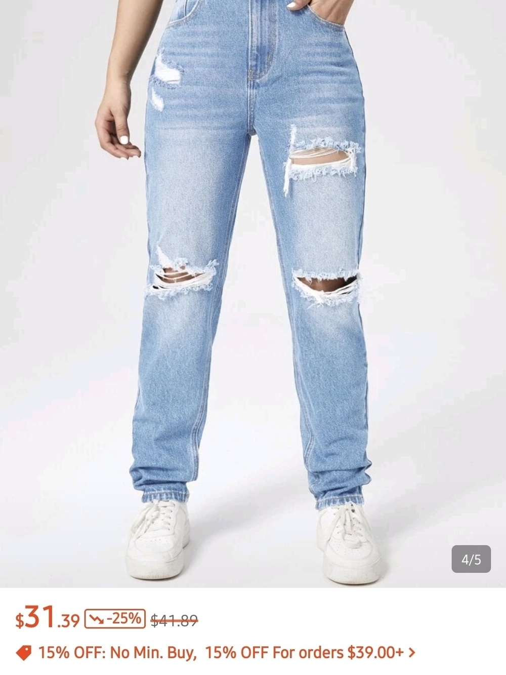 SHEIN Light Blue Distressed Mom Jeans